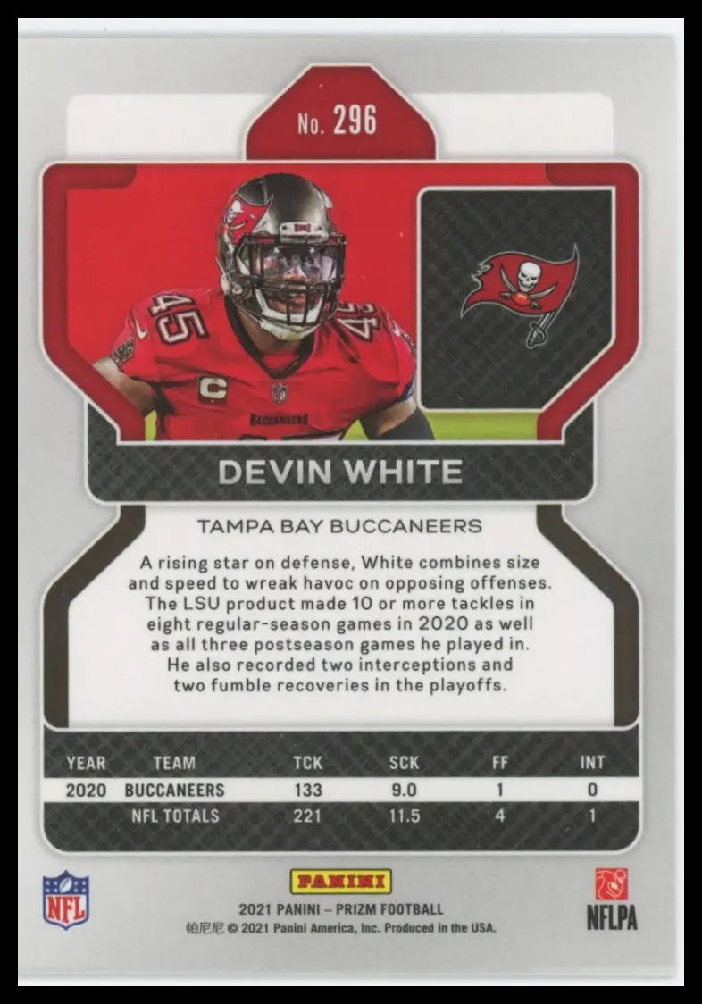 2021 Panini Prizm Devin White 296 Tampa Bay Buccaneers NM - Football Card Single