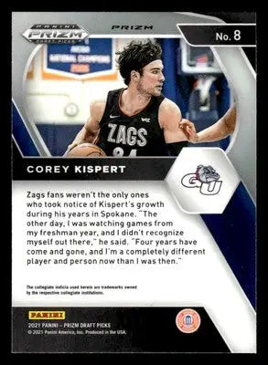 2021 Panini Prizm Draft Picks #8 Corey Kispert Red Ice - Basketball Card Single