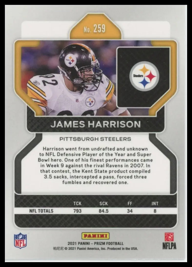 2021 Panini Prizm James Harrison 259 Pittsburgh Steelers NM - Football Card Single