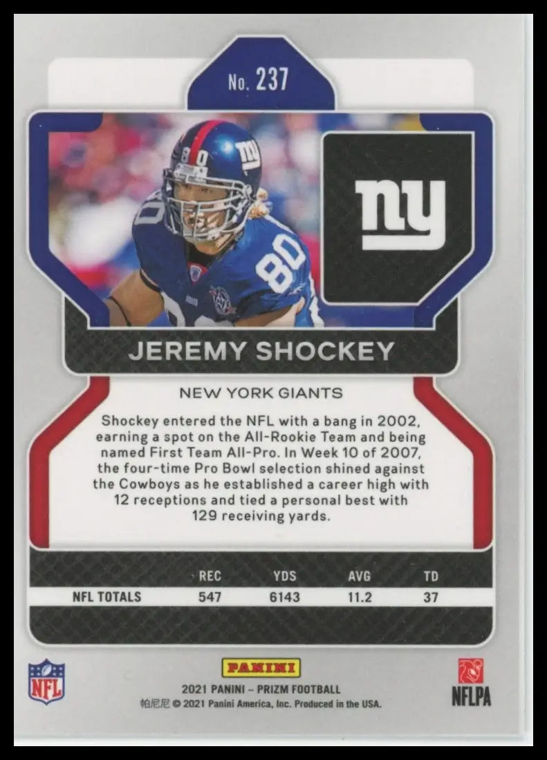 2021 Panini Prizm Jeremy Shockey 237 New York Giants NM - Football Card Single