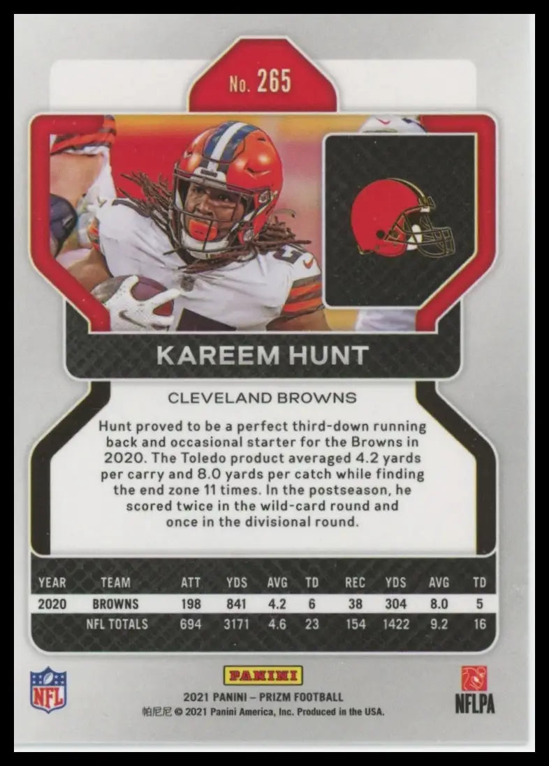 2021 Panini Prizm Kareem Hunt 265 Cleveland Browns NM - Football Card Single