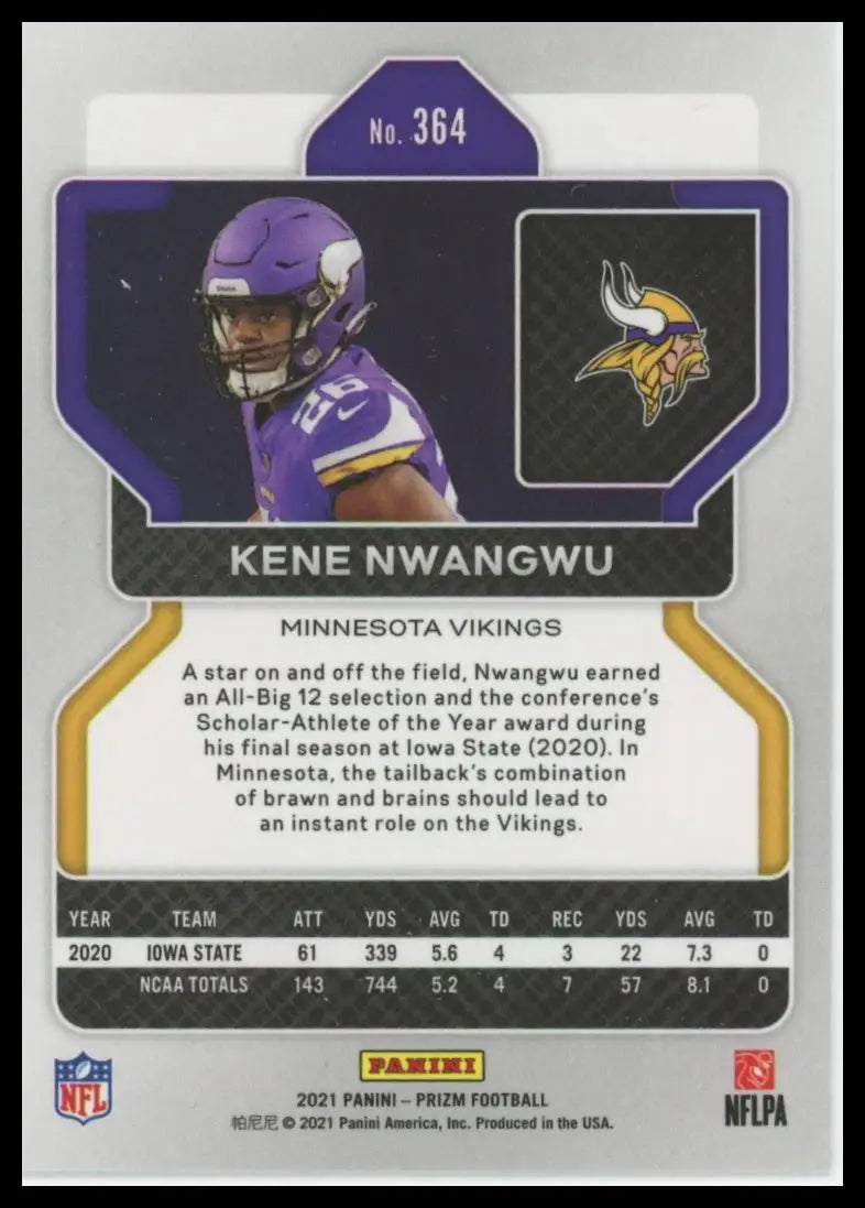 2021 Panini Prizm Kene Nwangwu RC 364 Minnesota Vikings NM - Football Card Single