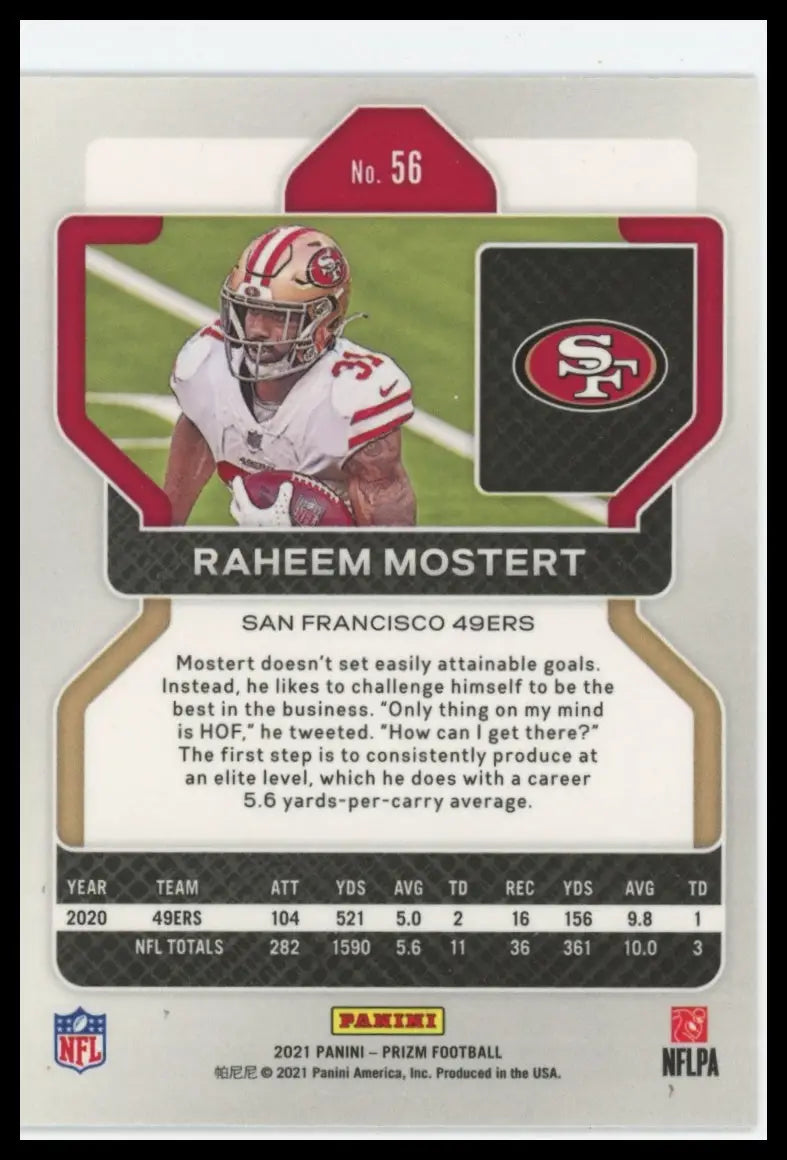2021 Panini Prizm Raheem Mostert 56 San Francisco 49ers NM - Football Card Single