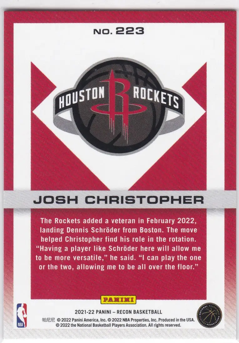 2021 PANINI RECON #223 JOSH CHRISTOPHER 160/199- HOUSTON ROCKETS - Basketball Card Single