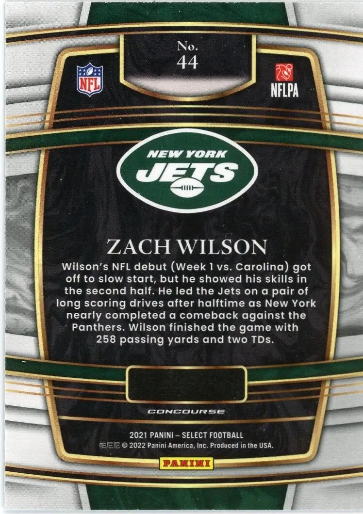 2021 Panini Select Concourse #44 Zach Wilson Rookie New York Jets Football Card - Football Card Single