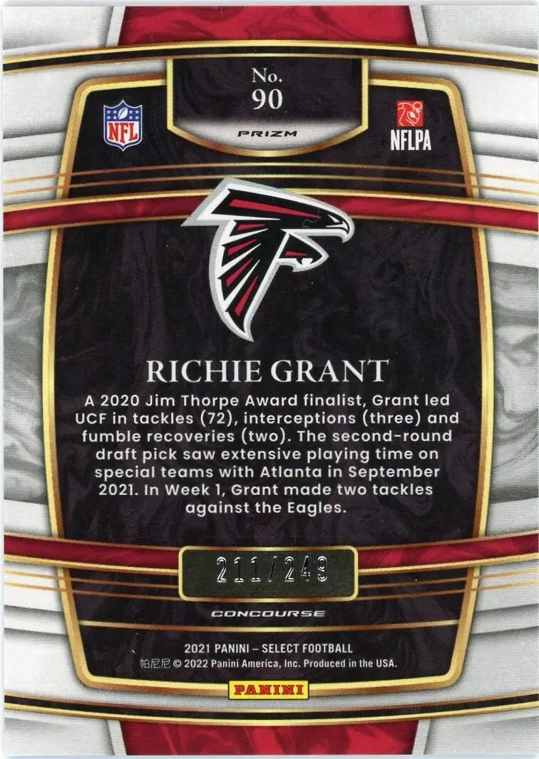 2021 Panini Select Tri Color Concourse /249 #90 Richie Grant Rookie Falcons Card - Football Card Single