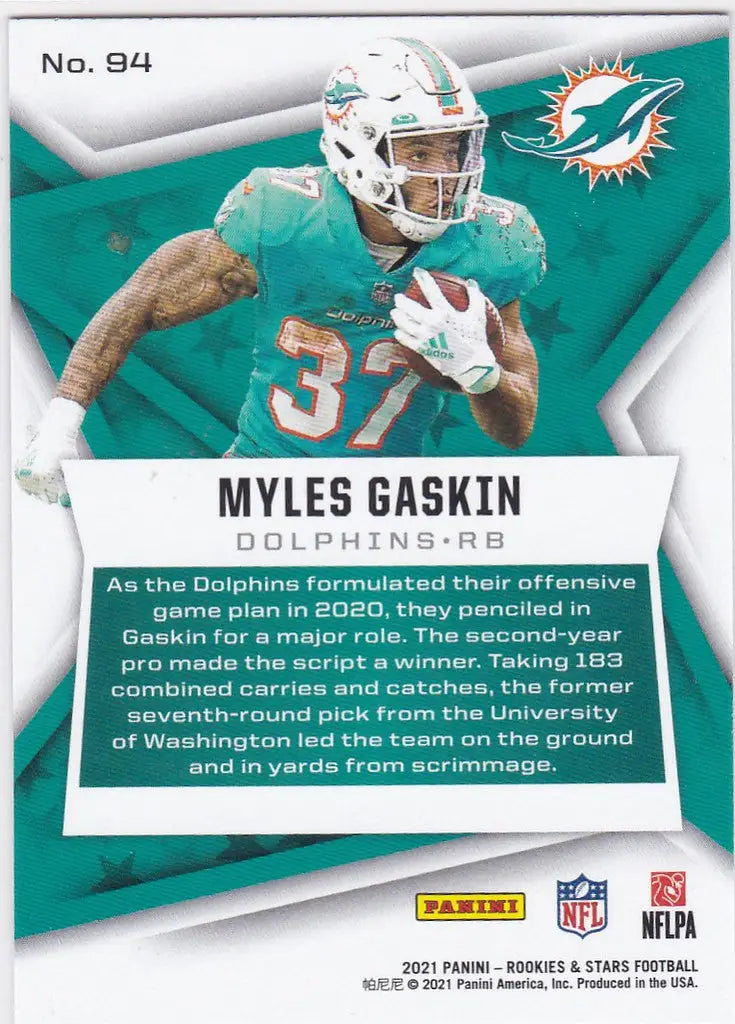 2021 Rookies & Stars #94 Myles Gaskin Purple Parallel Miami Dolphins - Football Card Single