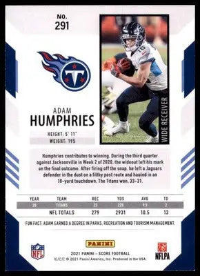2021 Score Base Adam Humphries Tennessee Titans 291 - Football Card Single
