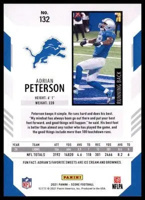 2021 Score Base Adrian Peterson Detroit Lions 132 - Football Card Single