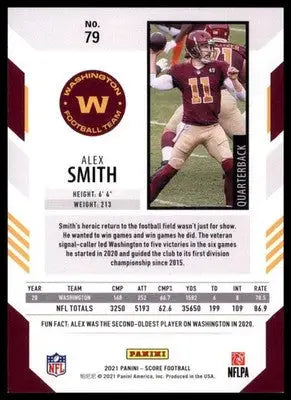 2021 Score Base Alex Smith Washington Football Team 79 - Football Card Single