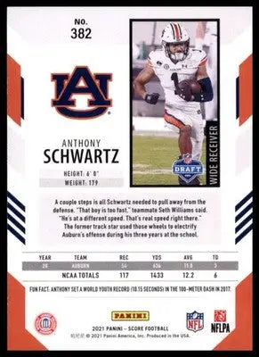2021 Score Base Anthony Schwartz RC Auburn Tigers 382 - Football Card Single