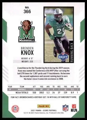 2021 Score Base Brenden Knox RC Marshall Thundering Herd 366 - Football Card Single