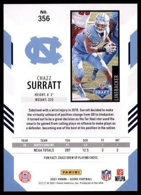 2021 Score Base Chazz Surratt RC North Carolina Tar Heels 356 - Football Card Single