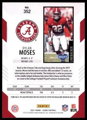 2021 Score Base Dylan Moses RC Alabama Crimson Tide 352 - Football Card Single