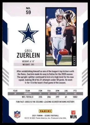 2021 Score Base Greg Zuerlein Dallas Cowboys 59 - Football Card Single