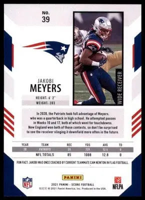 2021 Score Base Jakobi Meyers New England Patriots 39 - Football Card Single