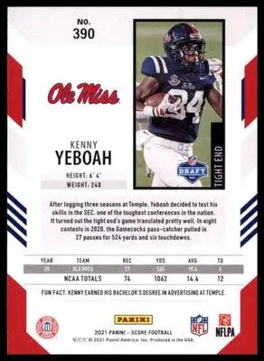 2021 Score Base Kenny Yeboah RC Ole Miss Rebels 390 - Football Card Single