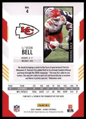 2021 Score Base Le’Veon Bell Kansas City Chiefs 4 - Football Card Single