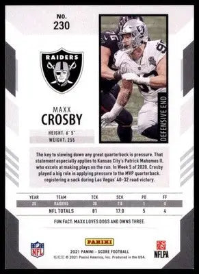 2021 Score Base Maxx Crosby Las Vegas Raiders 230 - Football Card Single