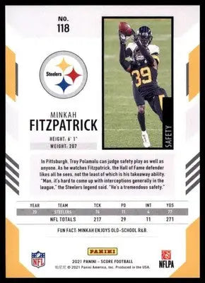 2021 Score Base Minkah Fitzpatrick Pittsburgh Steelers 118 - Football Card Single