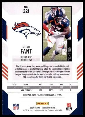 2021 Score Base Noah Fant Denver Broncos 221 - Football Card Single