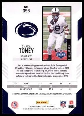 2021 Score Base Shaka Toney RC Penn State Nittany Lions 396 - Football Card Single