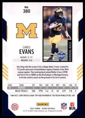 2021 Score Chris Evans RC 380 Michigan Wolverines - Football Card Single