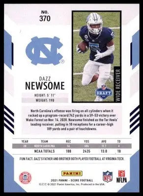 2021 Score Dazz Newsome RC 370 North Carolina Tar Heels - Football Card Single