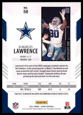 2021 Score DeMarcus Lawrence 58 Dallas Cowboys - Football Card Single