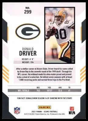 2021 Score Donald Driver 299 Green Bay Packers - Football Card Single