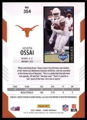 2021 Score Joseph Ossai RC 354 Texas Longhorns - Football Card Single