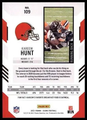 2021 Score Kareem Hunt 109 Cleveland Browns - Football Card Single