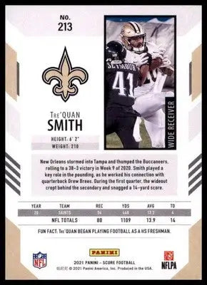 2021 Score Tre’Quan Smith 213 New Orleans Saints - Football Card Single