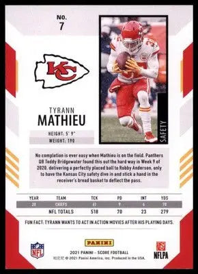2021 Score Tyrann Mathieu 7 Kansas City Chiefs - Football Card Single