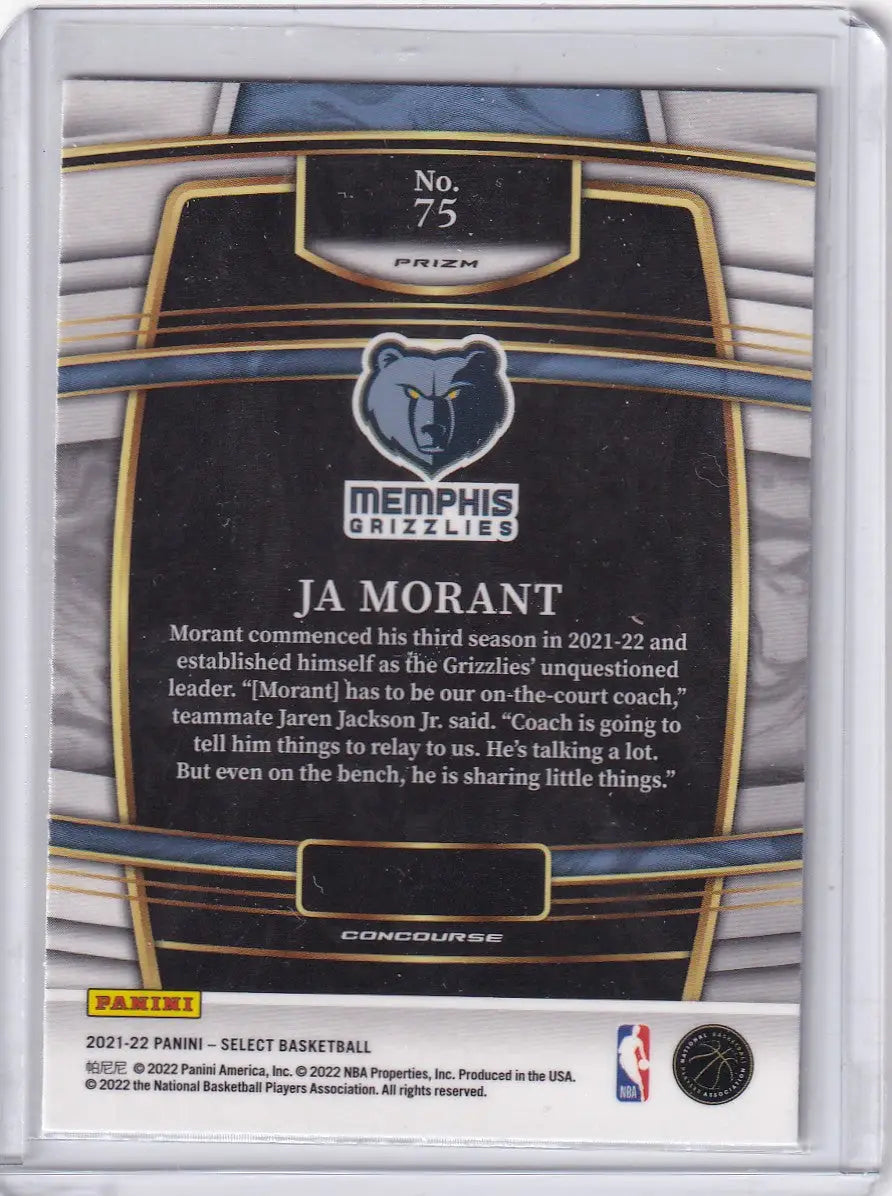 2021 SELECT #75 JA MORANT CONCOURSE SILVER- MEMPHIS GRIZZLIES - Basketball Card Single