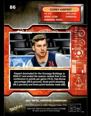 2021 SkyBox Metal Universe Champions #86 Corey Kispert - Basketball Card Single