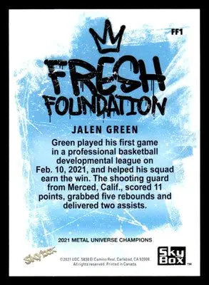 2021 SkyBox Metal Universe Champions #FF1 Jalen Green Fresh Foundation Copper - Basketball Card Single