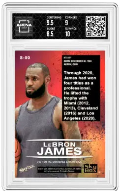 Graded LeBron James basketball card from Skybox Metal Universe Champions series