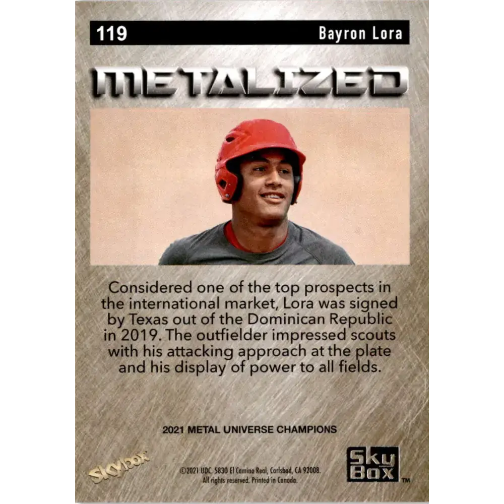 2021 Skybox Metal Universe Champions NM-MT #119 Bayron Lora Metalized RC Baseball Card - Baseball Card Single