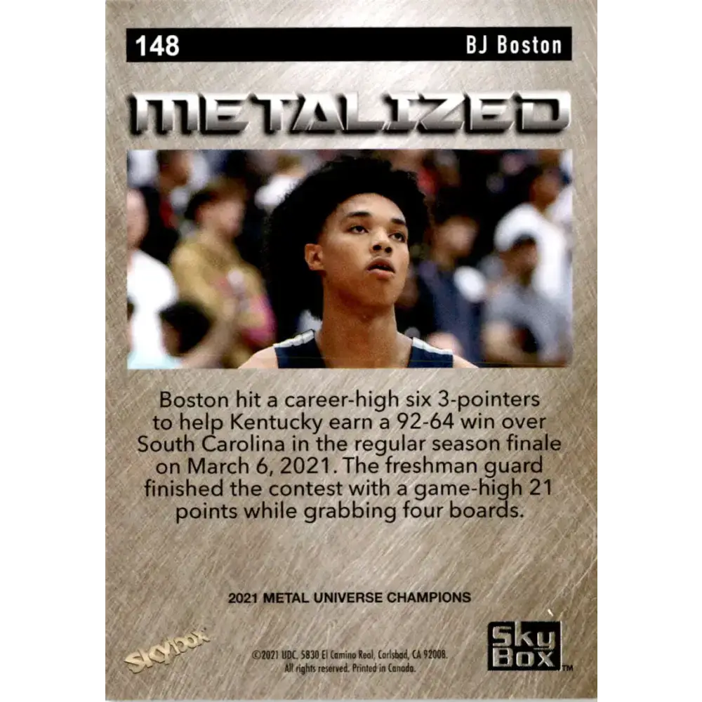 2021 Skybox Metal Universe Champions NM-MT #148 BJ Boston Metalized RC Basketball Card - Basketball Card Single