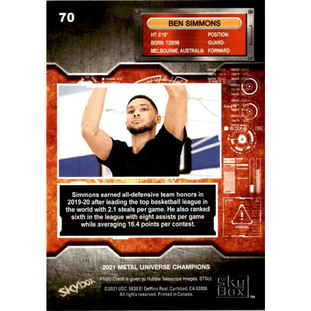 2021 Skybox Metal Universe Champions NM-MT #70 Ben Simmons Basketball Card - Basketball Card Single