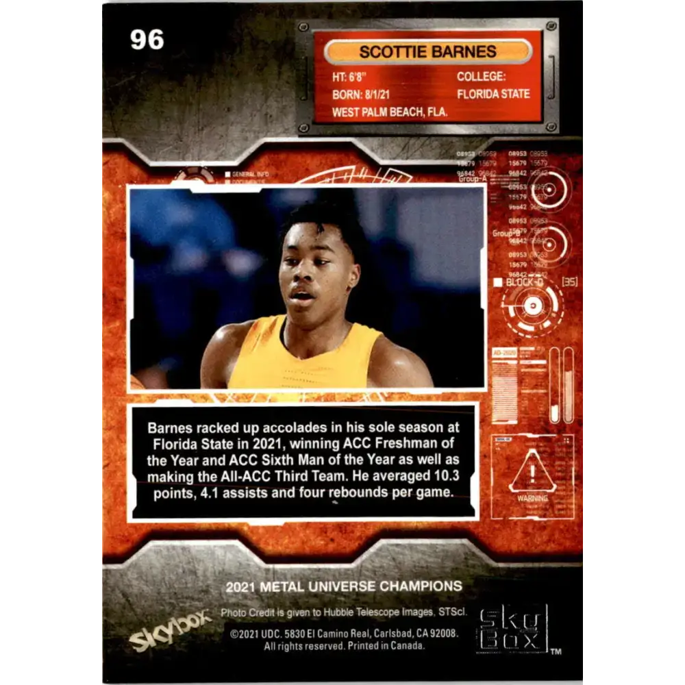 2021 Skybox Metal Universe Champions NM-MT #96 Scottie Barnes RC Basketball Card - Basketball Card Single