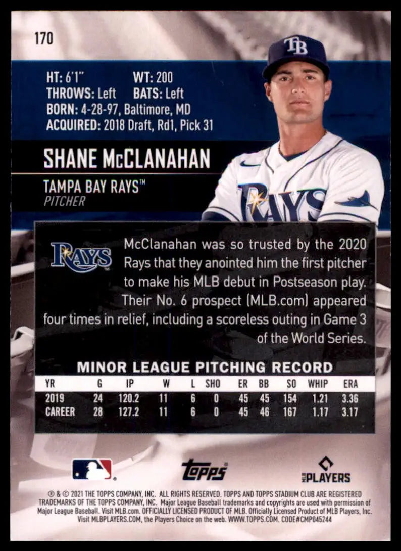 2021 Stadium Club - Sepia Shane McClanahan 170 Tampa Bay Rays NM - Baseball Card Single