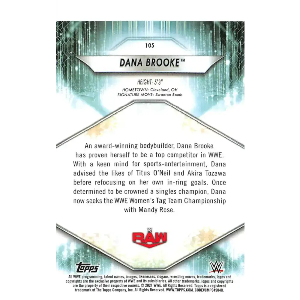 2021 Topps #105 Dana Brooke NM-MT Wrestling Card - Non-Sports Card Single