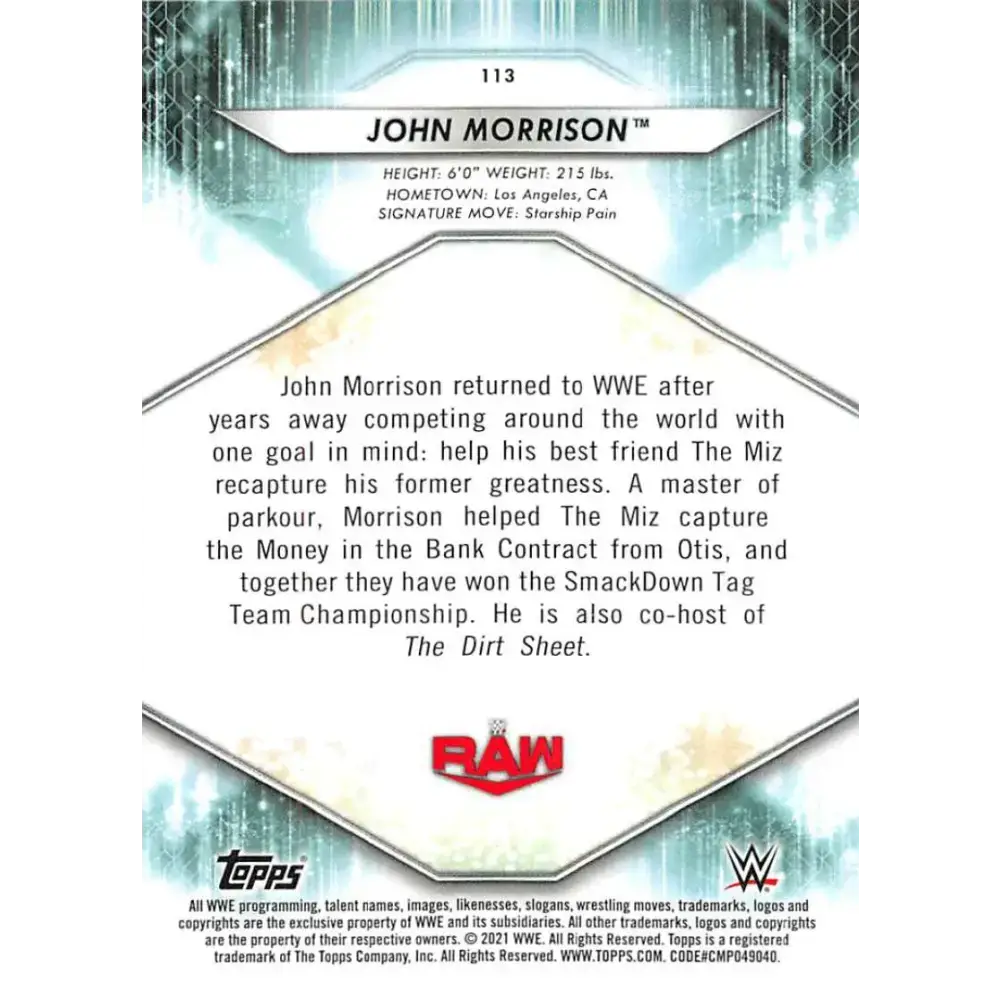 2021 Topps #113 John Morrison NM-MT Wrestling Card - Other