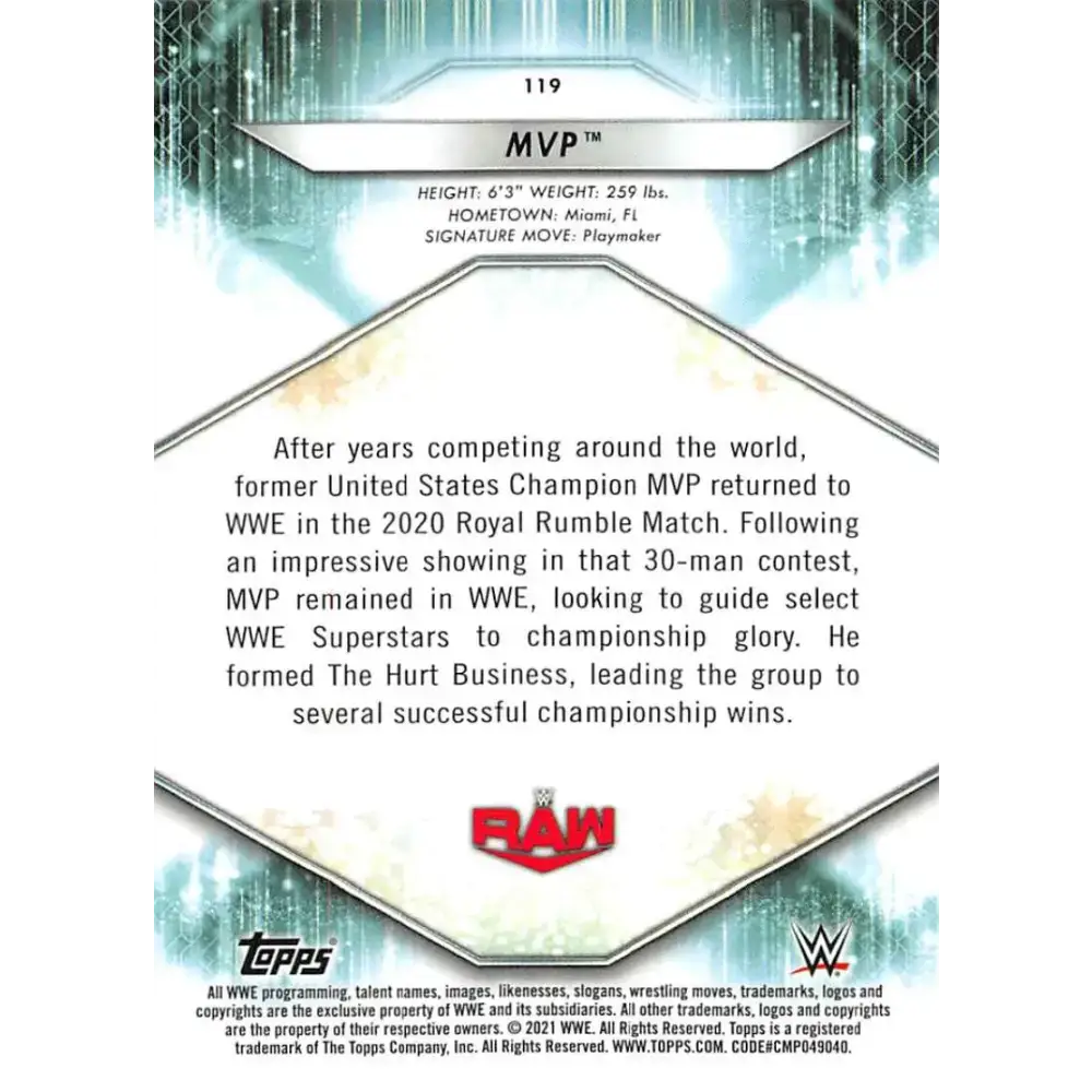 2021 Topps #119 MVP NM-MT Wrestling Card - Other