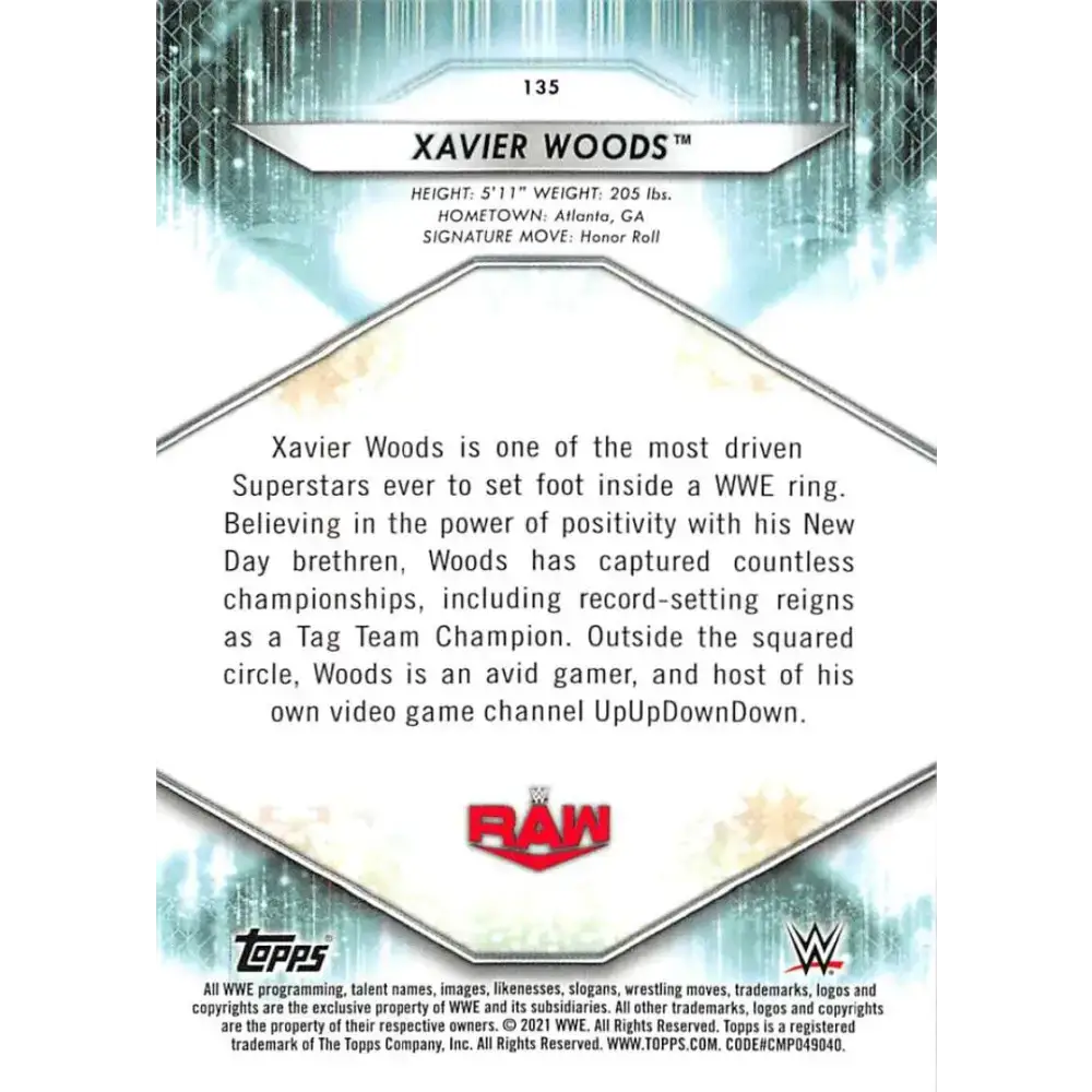 2021 Topps #135 Xavier Woods NM-MT Wrestling Card - Non-Sports Card Single
