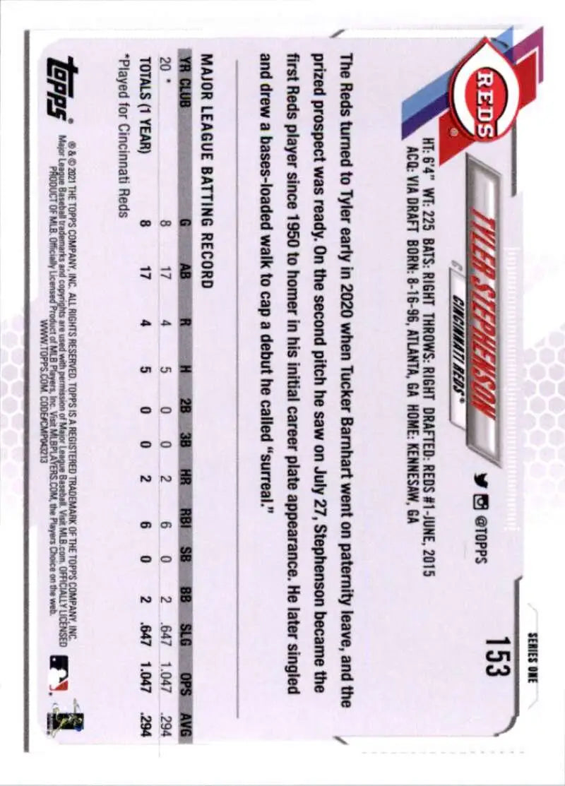 2021 Topps #153 Tyler Stephenson NM-MT RC Rookie Cincinnati Reds Baseball Card - Baseball Card Single