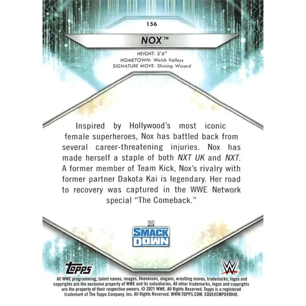 2021 Topps #156 Nox NM-MT Wrestling Card - Wrestling Card Single
