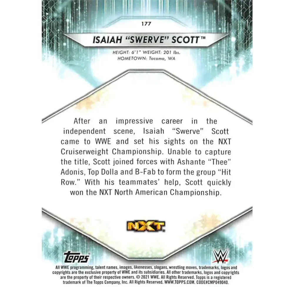 2021 Topps #177 Isaiah Swerve Scott NM-MT Wrestling Card - Wrestling Card Single